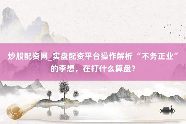 炒股配资网_实盘配资平台操作解析 “不务正业”的李想，在打什么算盘？
