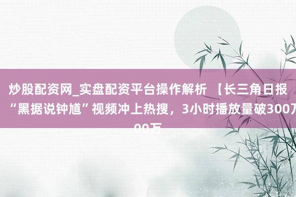 炒股配资网_实盘配资平台操作解析 【长三角日报】“黑据说钟馗”视频冲上热搜，3小时播放量破300万