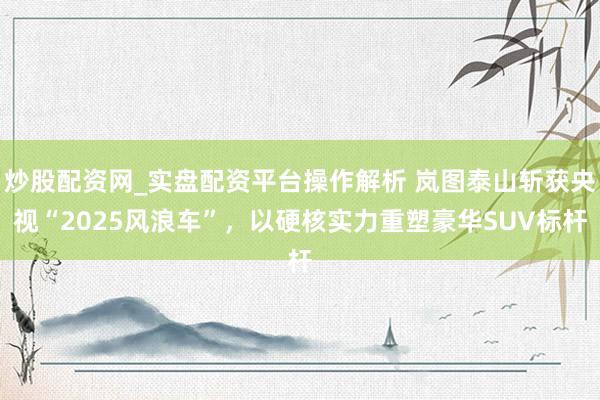炒股配资网_实盘配资平台操作解析 岚图泰山斩获央视“2025风浪车”，以硬核实力重塑豪华SUV标杆