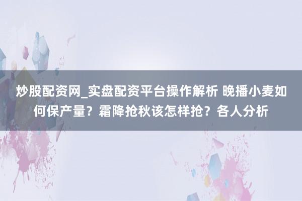 炒股配资网_实盘配资平台操作解析 晚播小麦如何保产量？霜降抢秋该怎样抢？各人分析